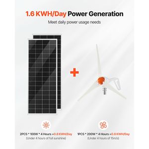 Kit Ibrido Eolico/Solare con 2 Pannelli Solari Monocristallini da 100W + Turbina Eolica da 200W e Sistema MPPT - Product Image 2