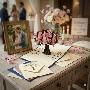 การ์ดอวยพรวันวาเลนไทน์ลายดอกซากุระแบบป๊อปอัพสร้างสรรค์ 3 มิติ สลักเลเซอร์ลายรัก สไตล์ยุโรป - Product Image 4