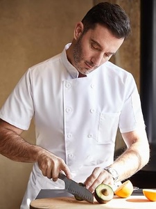 Unisex <b>Short</b> <b>Sleeve</b> Chef <b>Jacket</b> Polyester/Cotton Blend Woven Fabric Button Closure Restaurant & Bar Uniform - Product Image 5