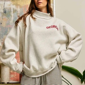 Georgia Private Label <b>Mock</b> <b>Neck</b> Sweatshirt Women Custom Plaid Letter Embroidery Cotton Blend Pullover Wholesale - Product Image 2