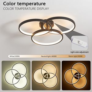 Lámpara de Techo LED Negra Moderna y Elegante de 20 Pulgadas, Ahorradora de Energía, con 3 Anillos, para Sala de Estar, Dormitorio, Comedor - Product Image 5