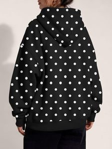 Sweat-shirt à capuche pour homme, imprimé à pois noir et blanc, manches régulières, tricoté, style automne, non doublé - Product Image 6
