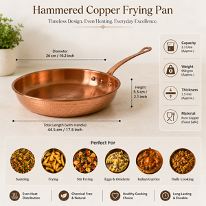 Sartén de Cobre Puro Forjado a Mano de 26 cm, Sartén de Cobre de Grado Alimenticio con Mango de Latón, Sartén para Omelets y Salteados, OEM ODM - Product Image 5