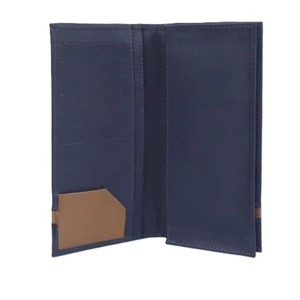 Cartera Larga de Cuero Azul Marino para Hombre, con Rayas Color Bronceado, Delgada, Bifold, Tarjetero, Organizador de Pasaportes de Viaje, Diseño Elegante Ejecutivo, Poliéster - Product Image 3