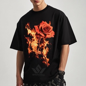 Men's Black Floral <b>Flame</b> Graphic T-<b>Shirt</b> Short Sleeve O-Neck 100% Cotton Regular Fit Digital Print Streetwear Tee - Product Image 4