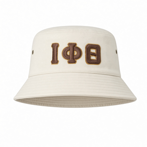 Iota Neutral Bucket <b>Hat</b> <b>Mens</b> Brown Embroidered Greek Letter Fisherman Cap Casual <b>Wide</b> <b>Brim</b> Outdoor Summer College Style - Product Image 3