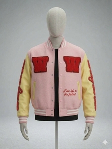 OEM Custom Winter Hip Hop Casual Wool Blend Chenille Embroidery Baseball Letterman <b>Bomber</b> Varsity <b>Jacket</b> for <b>Men</b> - Product Image 2
