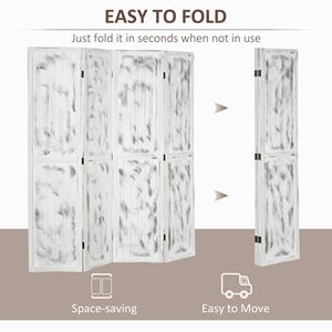 Paravento Pieghevole in Stile Rustico Bianco Anticato, Divisorio Decorativo Artigianale in MDF per Camera da Letto e Ufficio, 55 Pollici - Product Image 4