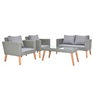 Set di 4 pezzi di mobili da esterno in legno di Acacia Rattan in resina con cuscini morbidi sedie da tavolo grigiore per balcone sul retro - Product Image 6