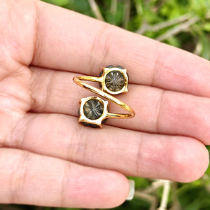 Best selling women jewelry melon shape multi gemstone with cz flower <b>ring</b> brass 18k gold plated double stone front <b>open</b> <b>rings</b> - Product Image 6