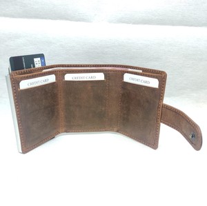 Genuine Leather RFID Blocking <b>Metal</b> Pop up Push Button Credit Card Holder <b>Wallet</b> Crazy Horse Cowhide Purse Man Custom Wholesaler - Product Image 2