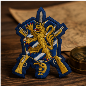 CROSS SWORDS LION Parche Bordado de Encaje de Alta Calidad, Insignia Circular de Tela para Coser, Diseño de Lujo para Prendas - Product Image 2