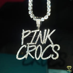 Collar con colgante de letra personalizado 'Pink' con incrustaciones de moissanita, cadena de tenis, joyería Hip Hop - Product Image 5