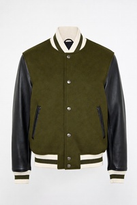 Luxury Custom Gold/<b>Silver</b> Embroidery Varsity <b>Jacket</b> Dark Green Melton Wool Brown Leather Sleeves Striped Detail Unisex - Product Image 4