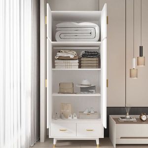 Armadio in Legno Triamine Bianco e Rame Dorato con 4 Ante, 2 Cassetti e Asta Appendiabiti in Pannello a Densità Elevata - Product Image 2