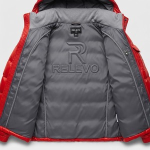 <b>Red</b> Unisex <b>Hooded</b> Puffer <b>Jacket</b> Filled Windproof Casual Winter Coat Zipper Closure Solid Color Thick Regular Fit Heat Reactive - Product Image 3