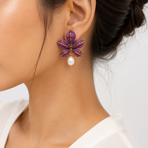 High Quality Mayrabygungun Pink AD Stone Flower <b>Stud</b> <b>Earrings</b> Pearl MOP | 925 Sterling <b>Silver</b> 18K Gold Plated Floral <b>Earrings</b> - Product Image 3