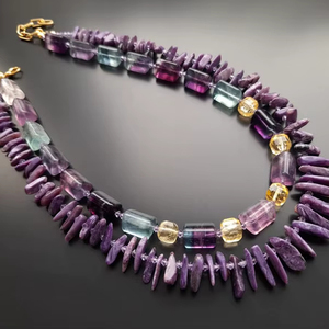 สร้อยคอชารอยต์ ฟลูออไรต์ ซิทริน ประดับลูกปัดเม็ดใหญ่ สร้อยคอพลอยหลายเส้น ทำด้วยมือ ของขวัญสำหรับผู้หญิง - Product Image 1