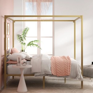 HUY GIA Gold Metal Canopy Platform <b>Bed</b> <b>Frame</b> Modern King <b>Size</b> Durable Space Saving Non-Foldable ADV-B2 Binh Duong - Product Image 1