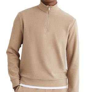 Pull en maille côtelée demi-zip pour homme, qualité OEM supérieure, mélange de coton, décontracté, mode automne, épais, doux, chaud, finition brossée, durable - Product Image 1