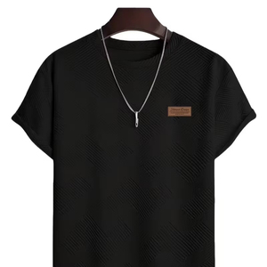 เสื้อยืดคอตตอนเนื้อพรีเมียมผู้ชาย ลายนูน แขนสั้น สไตล์ลำลอง ทรงเข้ารูป แฟชั่น - Product Image 1
