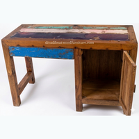 Bureau d'écriture DIVADI fait main en bois de bateau recyclé, minimaliste, écologique, style antique, pour bureau à domicile, avec tiroirs et porte
