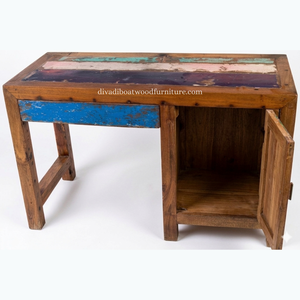 Escritorio DIVADI, Hecho a Mano con Madera de Barco Reciclada, Minimalista, Ecológico, Estilo Antiguo, para Oficina en Casa, con Cajones y Puerta - Product Image 2