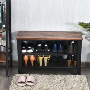Industrial 3-Tier Shoe <b>Rack</b> with Storage Shelves <b>Bench</b> Design for Convenient Organization - Product Image 3