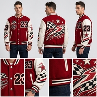 Blouson Bomber Homme Personnalisé Rouge et Blanc Brodé Motif Course Vêtement d'extérieur Streetwear Tendance