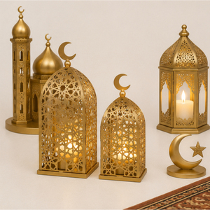 Wholesale <b>Gold</b> Ramadan Decorations Metal Hollow Out Candle Holder Islamic <b>Lantern</b> for Eid Mubarak Tabletop Decor Ornaments - Product Image 2
