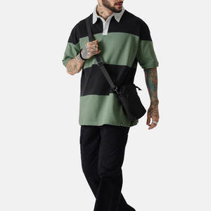 Polo de Hombre Verde con Rayas Negras, Mezcla de Algodón, Manga Corta, Bloques de Color, Casual, Transpirable, Cómodo, con Logotipo Personalizado - Product Image 2