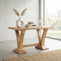Table console Viola, meuble de couloir moderne en bois massif, base élégante en tréteaux, table d'entrée pour les designs de maisons rustiques et contemporains