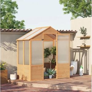 6 'X 4' X 7 'serra In legno naturale con porta In policarbonato serra da giardino all'aperto - Product Image 1