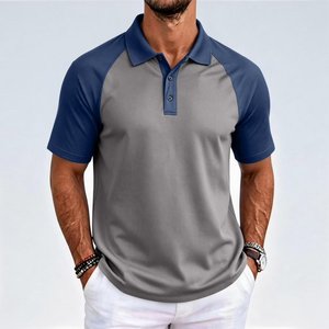 <b>Polo</b> <b>Shirts</b> For <b>Men</b> Raglan <b>Sleeve</b> Turn-Down Collar Color Block Wrinkle-Resistant for Summer Breathable Cotton/Poly Blend 220 GSM - Product Image 3