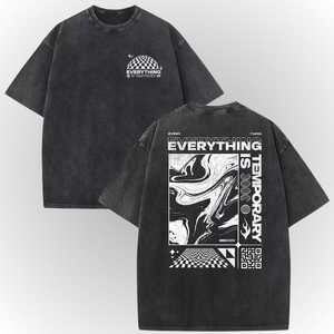 Camiseta Gráfica Oversize Vintage Marrón con Lavado Ácido Personalizada OEM/ODM - Camiseta Streetwear con la Frase 'Everything Is Temporary' - Product Image 1