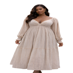 เดรสยาวผ้าฝ้ายเครปผสมลูเร็กซ์สำหรับผู้หญิง ออกแบบตามสั่งจากโรงงาน ราคาขายส่งที่ดีที่สุด - Product Image 1