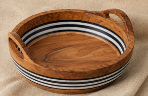Natural Acacia Wood Serving Tray with Handles | Decorative Fruit Bowl | Wooden <b>Bread</b> <b>Basket</b> for Home & Hotel - Product Image 6
