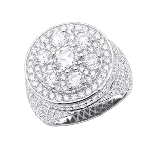 EtherStar 4.00ct Lab Grown Diamond Luxury <b>Mens</b> <b>Ring</b> Gold Round Rosette Flower Cluster Halo Pave Shoulders <b>Signet</b> Band - Product Image 2