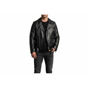 Chaqueta de Cuero Leathertex Premium para Hombre, Hecha a Mano, de Cuero Vacuno Negro, Estilo Motero, con Cinturón, Cuello Camisero, Sin Estampado, para Otoño - Product Image 3