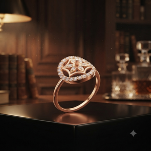 Anillo de compromiso con halo de diamantes en oro rosa para mujer, diseño floral clásico, diamantes naturales de corte brillante redondo, joyería fina - Product Image 1