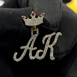Pendentif personnalisé AK en argent sterling 925 avec moissanite VVS, breloque couronne glacée pour collier - Product Image 5