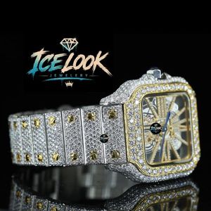 นาฬิกาข้อมือผู้ชายสไตล์วินเทจหรูหรา รุ่น Ice Look ตัวเรือนสแตนเลสทรงเหลี่ยม ประดับเพชรที่สายนาฬิกา หน้าปัดแซฟไฟร์ ขนาด 40 มม. ระบบควอตซ์ - Product Image 2
