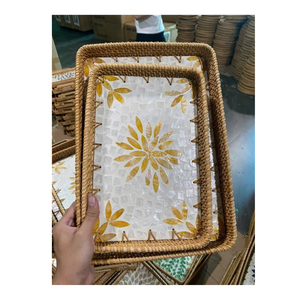 Plateau en rotin de luxe avec incrustations de nacre - Product Image 6