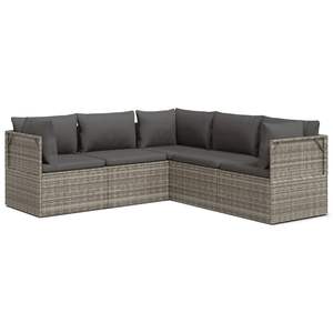 Set da salotto con 5 pezzi in Poly Rattan grigio con cuscini da giardino - Product Image 2