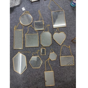 Brass <b>Mirror</b> Frames <b>Set</b> Geometric Shapes Heart Hexagon Rectangle Square Round Hanging Metal Reflective <b>Wall</b> Art Decor - Product Image 1