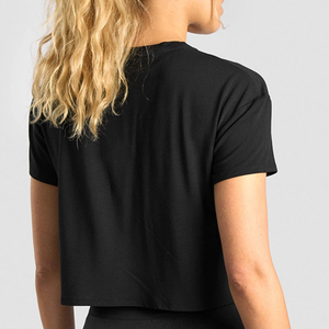 Camiseta Corta de Manga Corta para Mujer, Estilo Urbano, con Logotipo Personalizado, Informal, Holgada, 100% Algodón, Básica, para Verano - Product Image 4