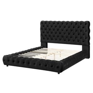 Letto matrimoniale contemporaneo con testiera e pediera trapuntate, rivestimento nero, mobili per camera da letto - Product Image 3