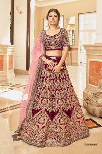 Bridal Embroidered Lehenga Set Velvet Lehenga With Net Dupatta Floral Banarasi Style <b>Wedding</b> Outfit - Product Image 3