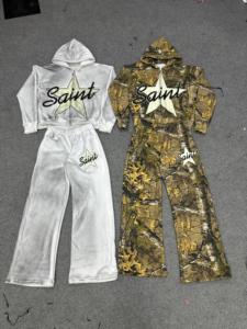 Conjunto de Chándal con Capucha, Camuflaje Blanco, Cierre Completo, Corte Holgado, Unisex, Adulto, Pantalones Deportivos Casuales de Otoño con Logotipo Personalizado - Product Image 1