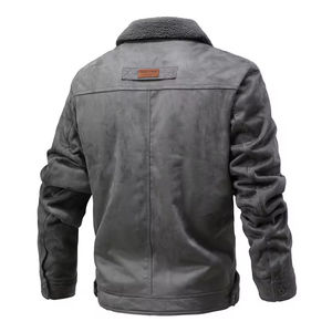 <b>Men's</b> Winter Safari <b>Jacket</b> Stand Collar Coated Genuine <b>Leather</b> Waterproof Plain Dyed Denim Standard OEM Service High Pattern - Product Image 2